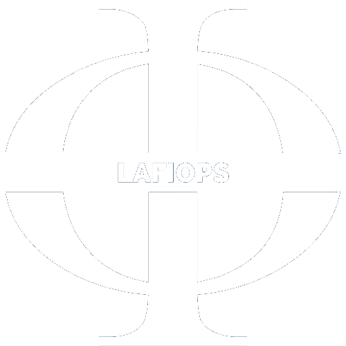Logo blanc "LAFIOPS" avec cercles sur fond noir.