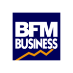 Logo de BFM Business sur fond bleu.