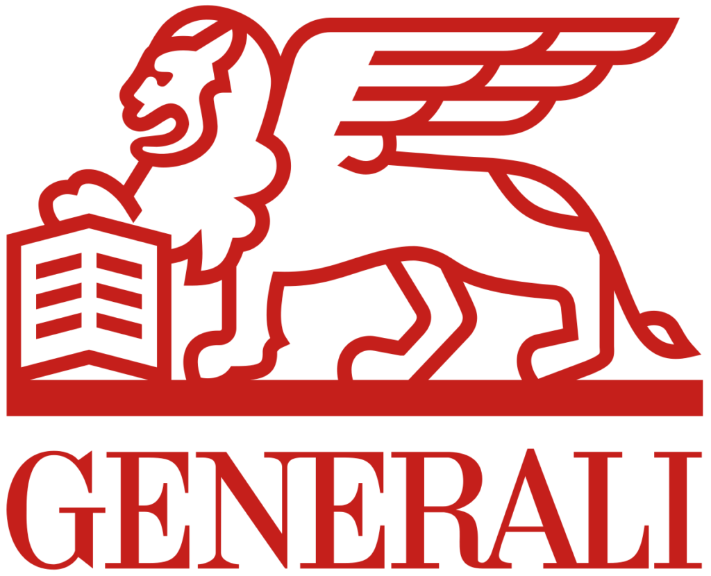 Logo Generali avec lion ailé rouge.