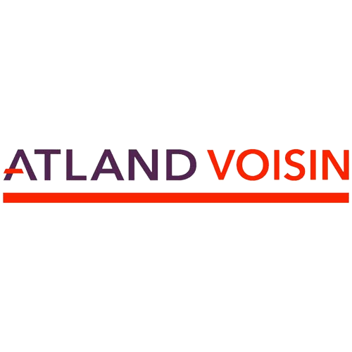 Logo "ATLAND VOISIN" avec ligne rouge.