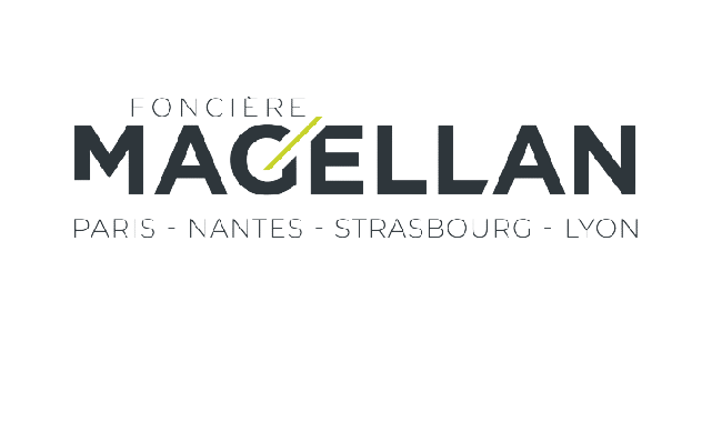 Logo de Foncière Magellan avec noms de villes françaises.