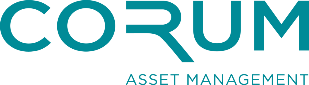 Logo Corum Asset Management en bleu et noir.