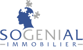 Logo de SOGENIAL Immobilier avec profil féminin et puzzle.