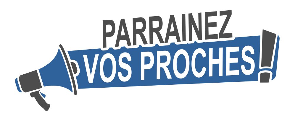Logo "Parrainez vos proches" avec mégaphone.